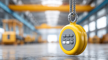 Industrial hook with digital keypad in modern warehouse