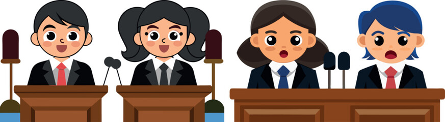 debate illustration, man and woman discussion, business communication vector, public speaking clipart, office meeting art, conference discussion, formal conversation, professional disagreement, corpor