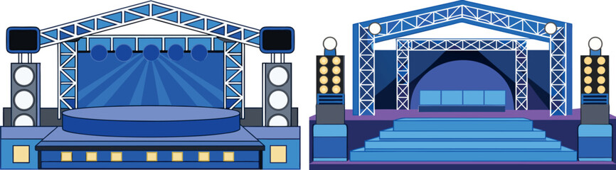 concert stage illustration, music event background, sound system vector, stage setup clipart, audio lights design, DJ equipment art, concert lighting scene, musical performance stage, entertainment ba