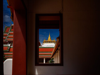 Inside Golden mountain ( Phu Khao Thong) at Wat Saket one of Bangkok's most iconic landmarks, is popular among international tourists visiting Bangkok, Thailand.