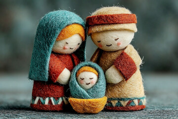 Fototapeta premium Handcrafted felt nativity set holy family scene