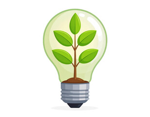 Green Plant Growing Inside Light Bulb on Transparent Background