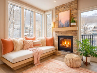 Naklejka premium serene winter fireplace