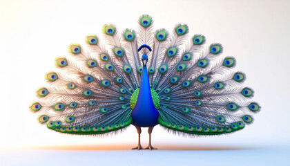 3D Peacock on white background