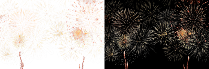Festive fireworks on a transparent background. New Year's Eve, Christmas.	