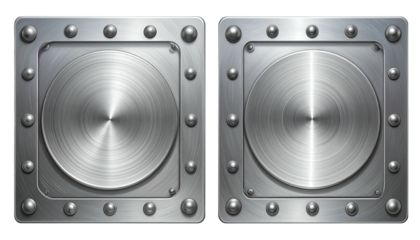 Two textured metal plates with rivets on the outer frame