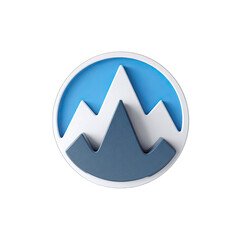 Blue circle logo with 3D mountains