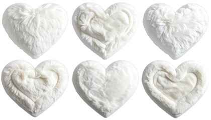 Six fluffy white hearts arranged in two rows