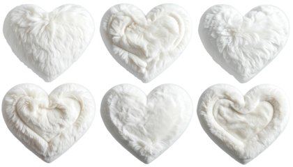 Six fluffy white hearts arranged in two rows