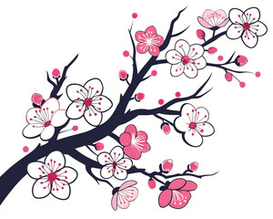 Plum blossom branch silhouette vector illustration isolated on white background