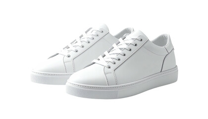 Pair of pristine white low-top sneakers against black backdrop