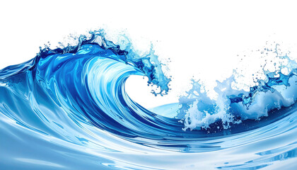Massive blue wave crests, foamy spray; isolated, transparent