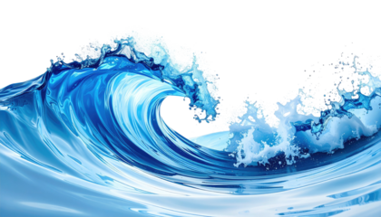 Massive blue wave crests, foamy spray; isolated, transparent