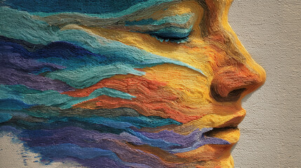 Face Dissolving into Sensory Waves – Artistic Realism Concept