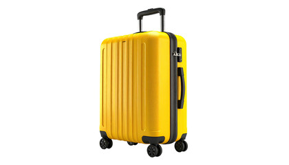 Bright yellow ribbed suitcase with handle and wheels on black