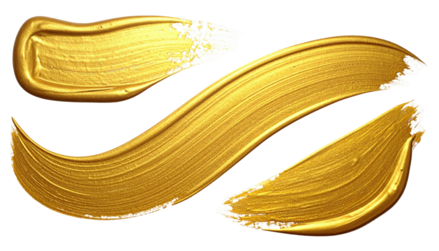 Three golden paint strokes on a black background