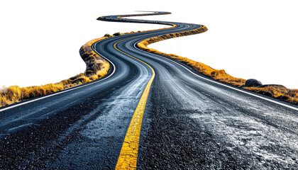 Winding road with yellow line stretches into the distance