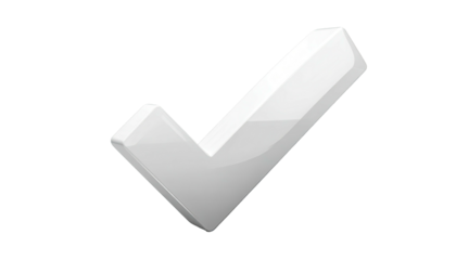 A shiny, white checkmark symbol on a dark background