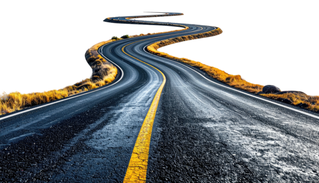 Winding road with yellow line stretches into the distance