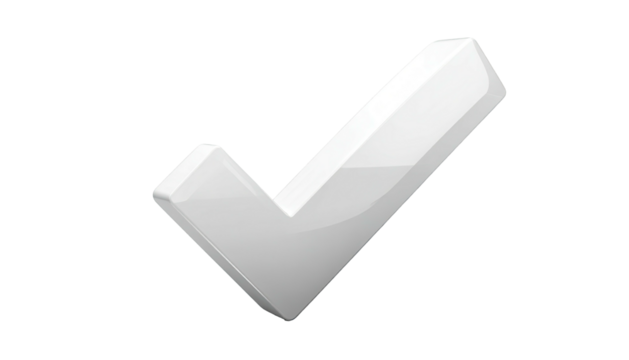 A shiny, white checkmark symbol on a dark background
