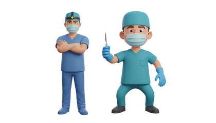 Fototapeta premium Confident surgical team male doctors collection in scrubs, isolated on transparent background