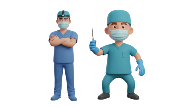 Confident surgical team male doctors collection in scrubs, isolated on transparent background - Powered by Adobe