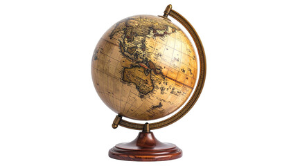 Antique globe resting on wooden stand against black backdrop