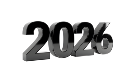 New year 2026 text on transparent background, PNG