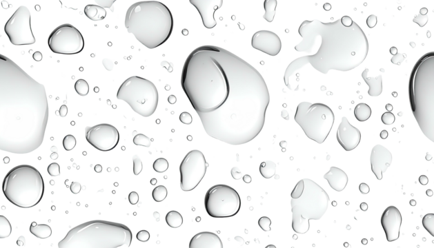 Gleaming water drops scattered on black background