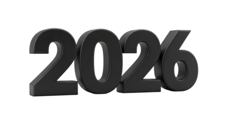 New year 2026 text on transparent background, PNG