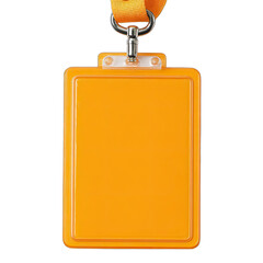 Orange plastic ID badge on lanyard