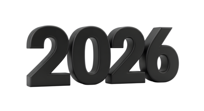 New year 2026 text on transparent background, PNG