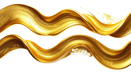 Swirling golden brushstrokes against a black background