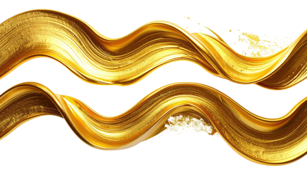 Swirling golden brushstrokes against a black background