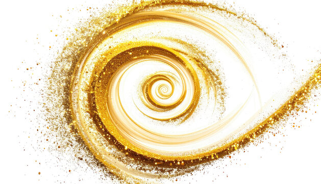Swirling gold vortex with scattered sparks against black background - Powered by Adobe
