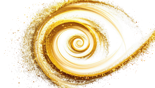 Swirling gold vortex with scattered sparks against black background