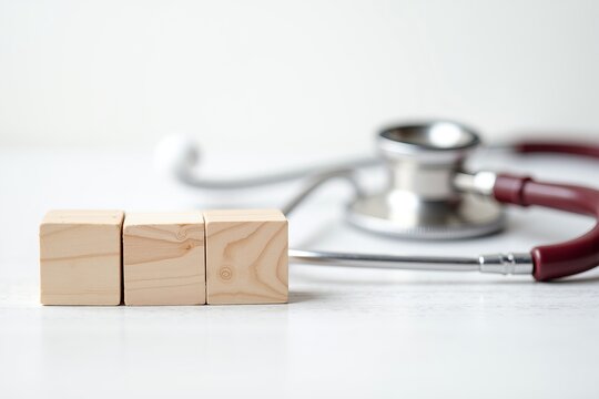 A stethoscope rests beside wooden blocks spelling RAC, symbolizing medical billing or healthcare revenue cycle management  often associated with claims, audits, and payer interactions in the industry.