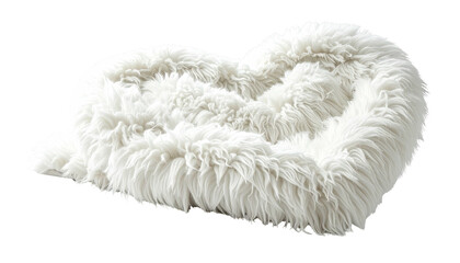 Fluffy, white heart-shaped cushion, soft & inviting on black