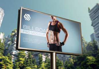 Large Horizontal Billboard in Modern City Mockup