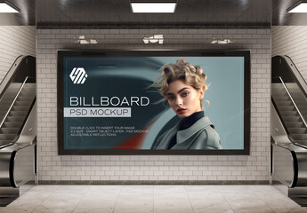 Large Horizontal Billboard on White Underground Wall Mockup