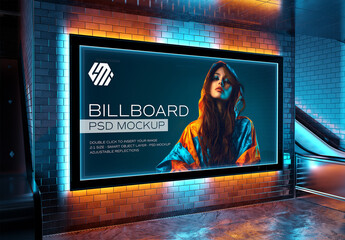 Panoramic Billboard Mockup in Futuristic Undergroud Interior
