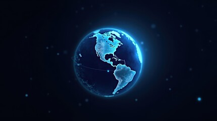 Digital glowing earth with north and south america visible in dark space