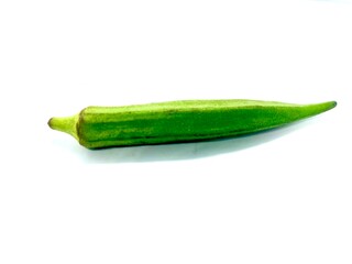 Fresh green okra isolated on white background.