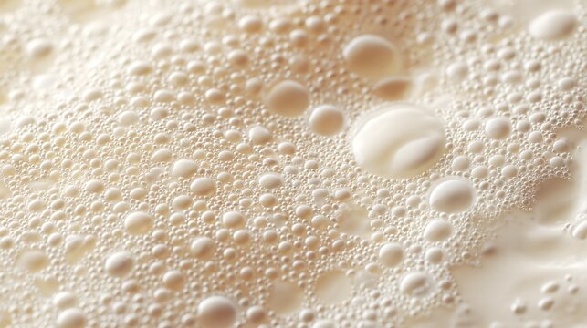 A close-up of milk surface with tiny bubbles, macro detail