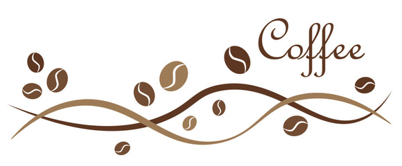 Pattern with coffee beans on a white background. Banner, poster