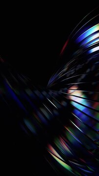 Abstract background design, movement of curved glass shapes on a black background, vertical 4k seamless looping animation, 3d render