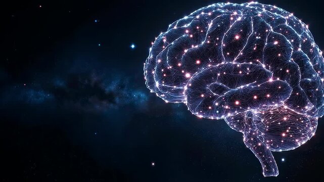 Abstract Digital Brain Network Visualization with Glowing Connections.