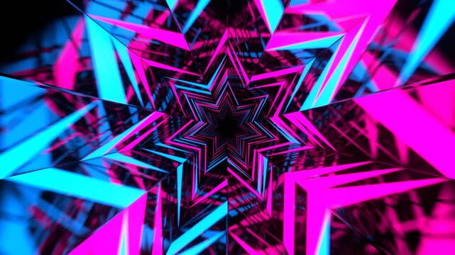 Cyan and Pink Acute Angled Fluorescent Abstract Corridor Background VJ Loop in 4K
