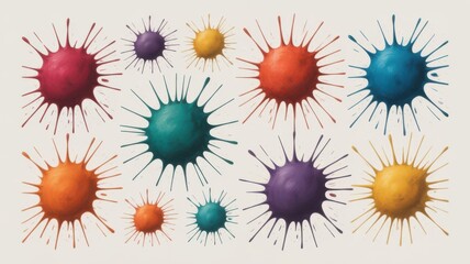 Colorful abstract paint splatters and blobs on a light background