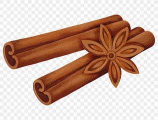 Cinnamon and star anise watercolor spice set illustration for Thanksgiving. Vector.